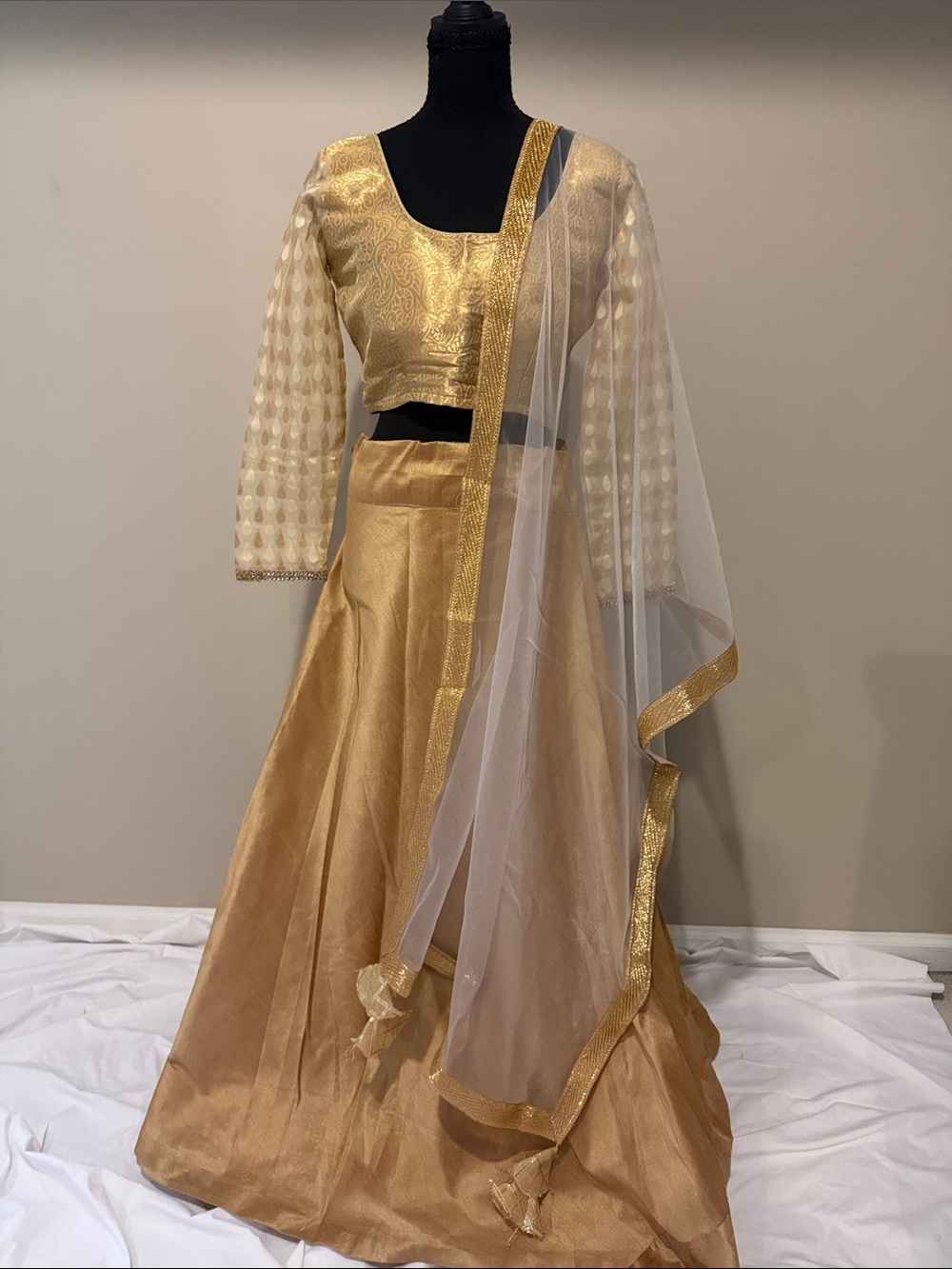 Gold Lehenga Choli with Sheer Dupatta